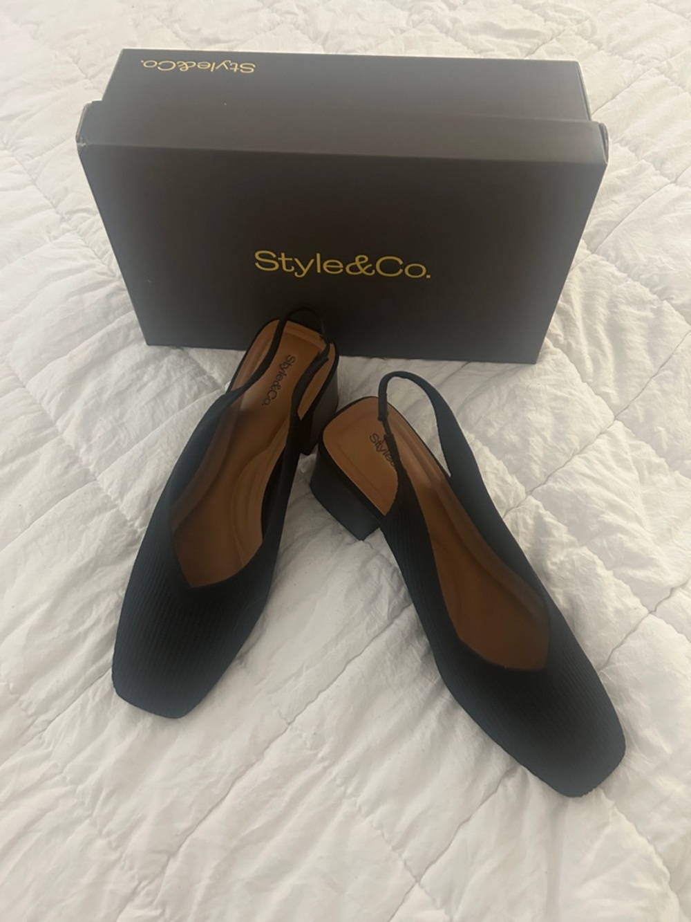 Style & Co. Black Textured Slingback Low Block Heel Mules